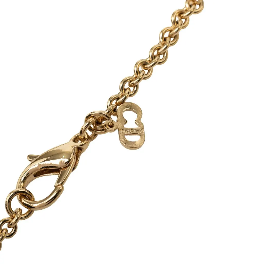 Dior Gold Plated Strass Logo Pendant Necklace Gold Metal Very good - Box View