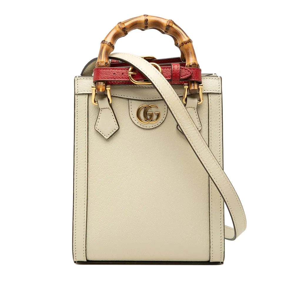 Gucci Mini Calfskin Bamboo Diana Satchel White Leather Very good - Front View