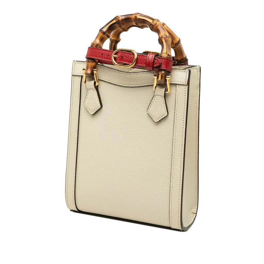 Gucci Mini Calfskin Bamboo Diana Satchel White Leather Very good - Back View