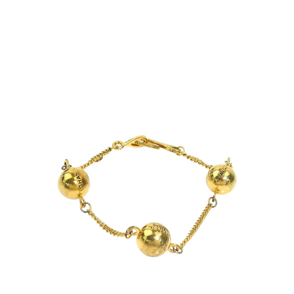 Chanel Gold Plated Sphere Charm Chain Bracelet Gold Metal Good - Front View