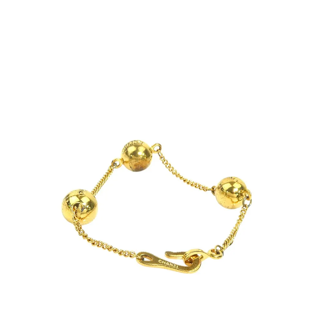 Chanel Gold Plated Sphere Charm Chain Bracelet Gold Metal Good - Back View