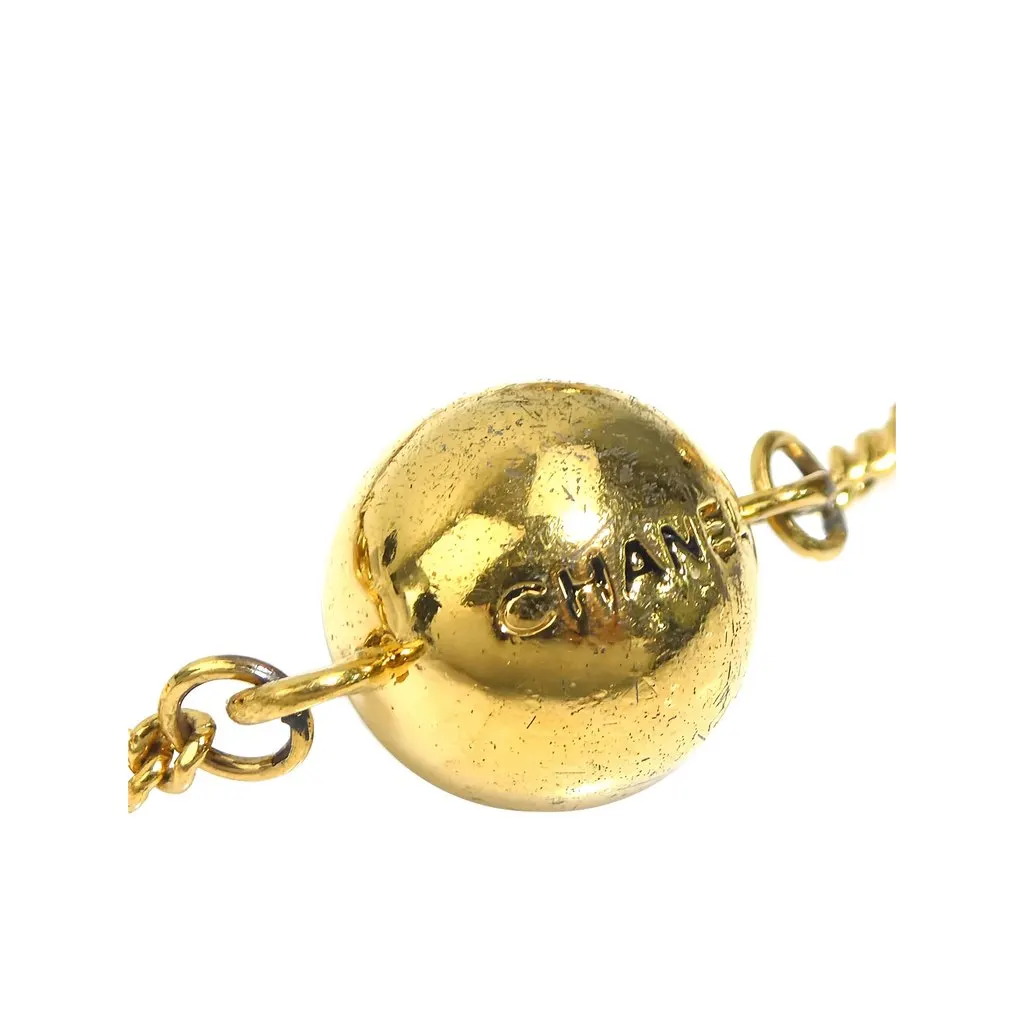 Chanel Gold Plated Sphere Charm Chain Bracelet Gold Metal Good - Model View