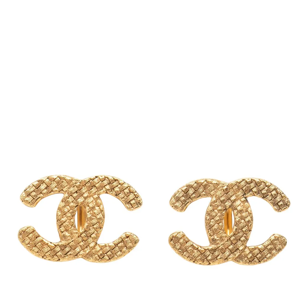 Chanel Gold Plated CC Woven Clip On Earrings