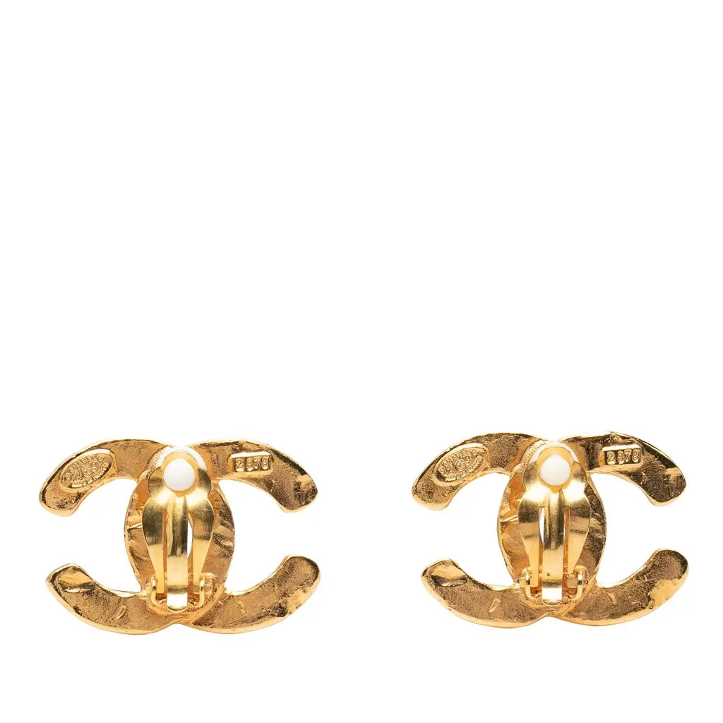 Chanel Gold Plated CC Woven Clip On Earrings Gold Metal Very good - Back View