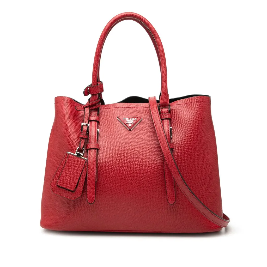 Prada Medium Saffiano Cuir Double Handle Satchel Red Leather Very good - Front View