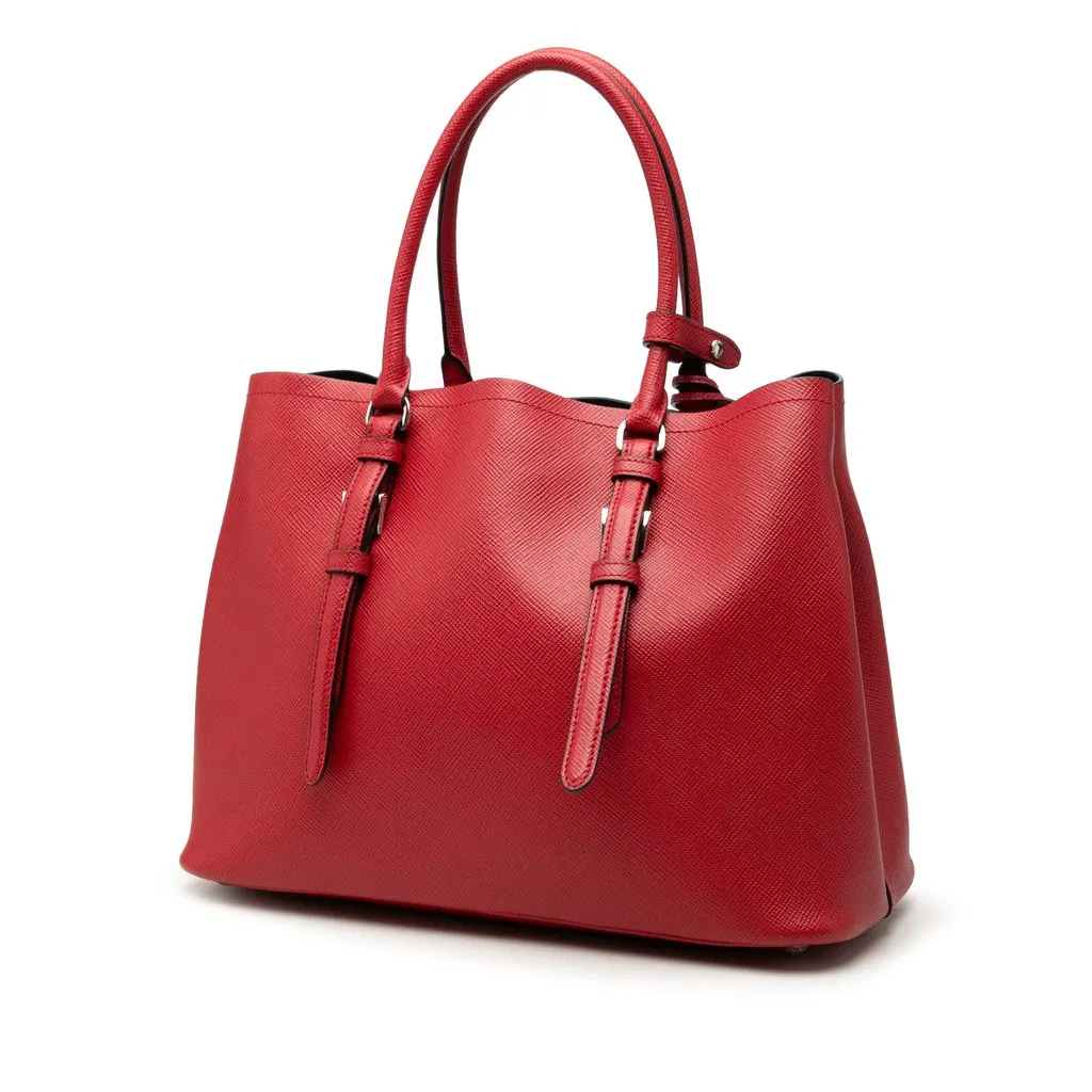 Prada Medium Saffiano Cuir Double Handle Satchel Red Leather Very good - Back View