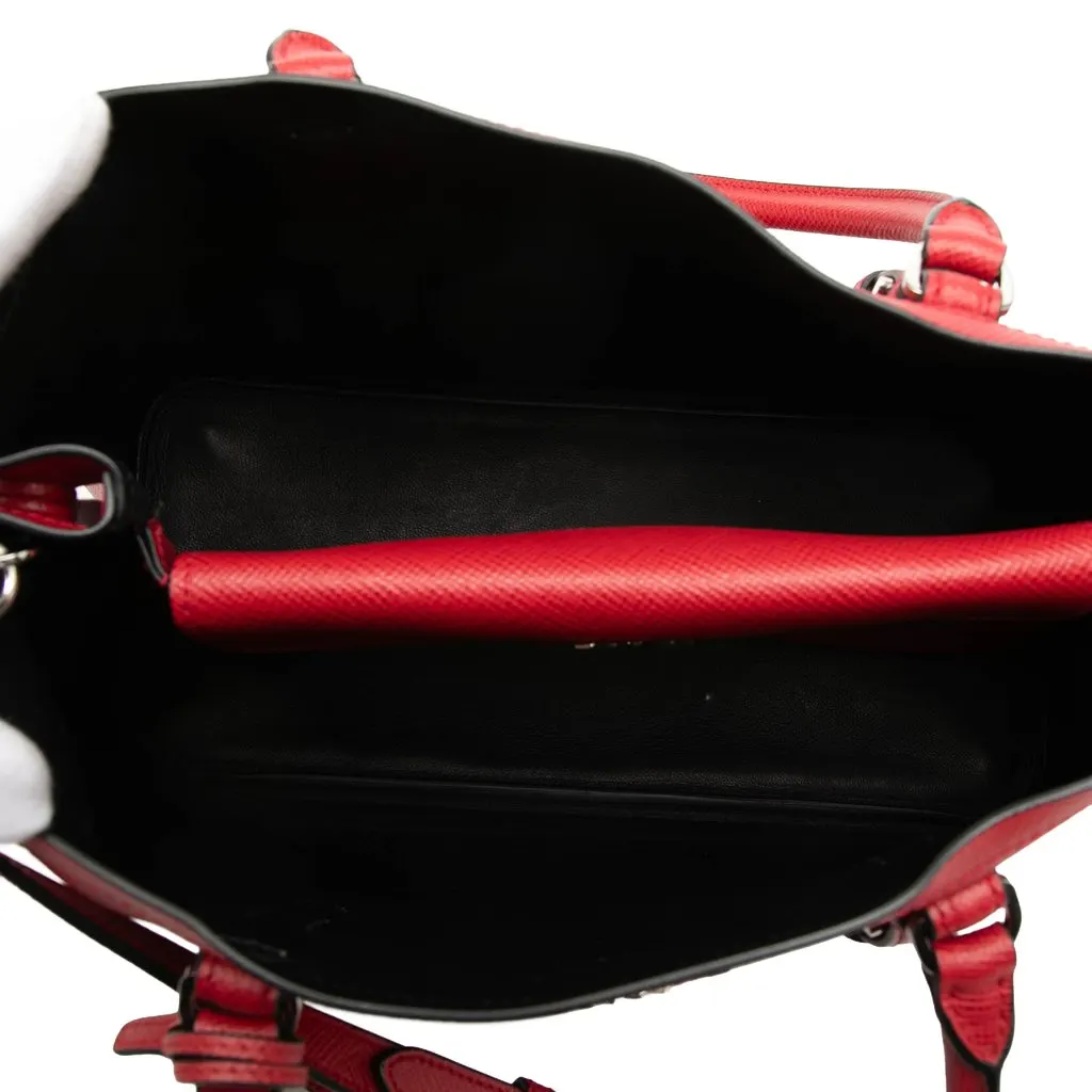 Prada Medium Saffiano Cuir Double Handle Satchel Red Leather Very good - Model View