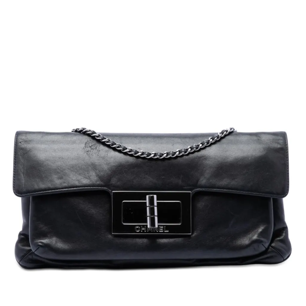 Chanel Lambskin Giant Mademoiselle Turnlock Flap Black Leather Very good - Front View