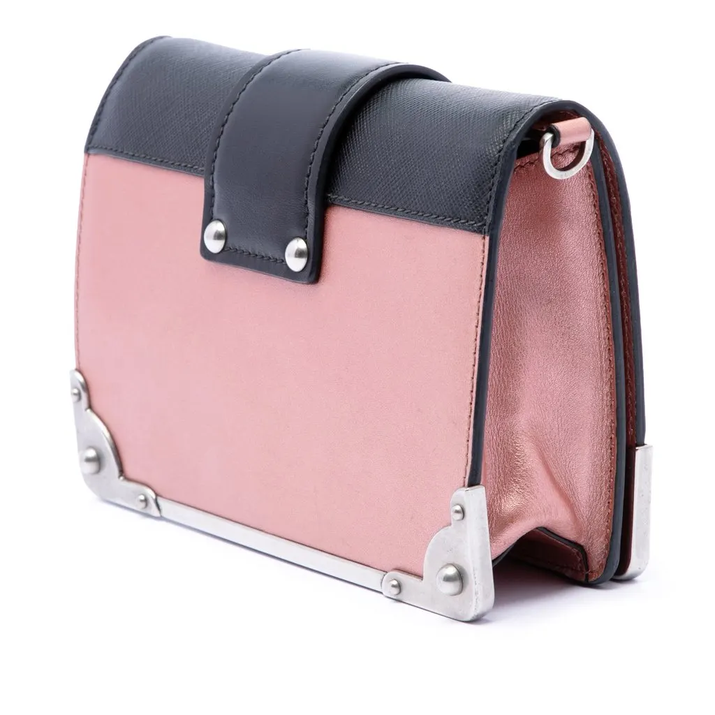 Prada Saffiano Trimmed Metallic City Calf Cahier Crossbody Pink Leather Very good - Back View