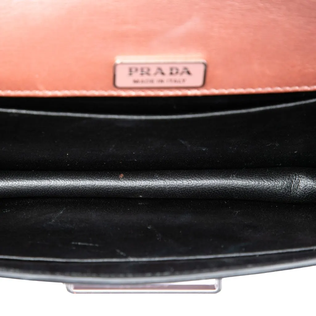 Prada Saffiano Trimmed Metallic City Calf Cahier Crossbody Pink Leather Very good - Model View