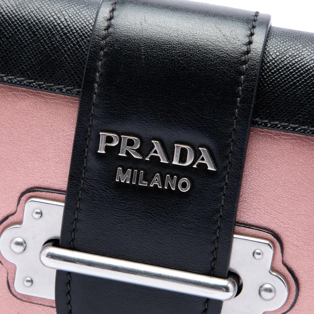Prada Saffiano Trimmed Metallic City Calf Cahier Crossbody Pink Leather Very good - Box View