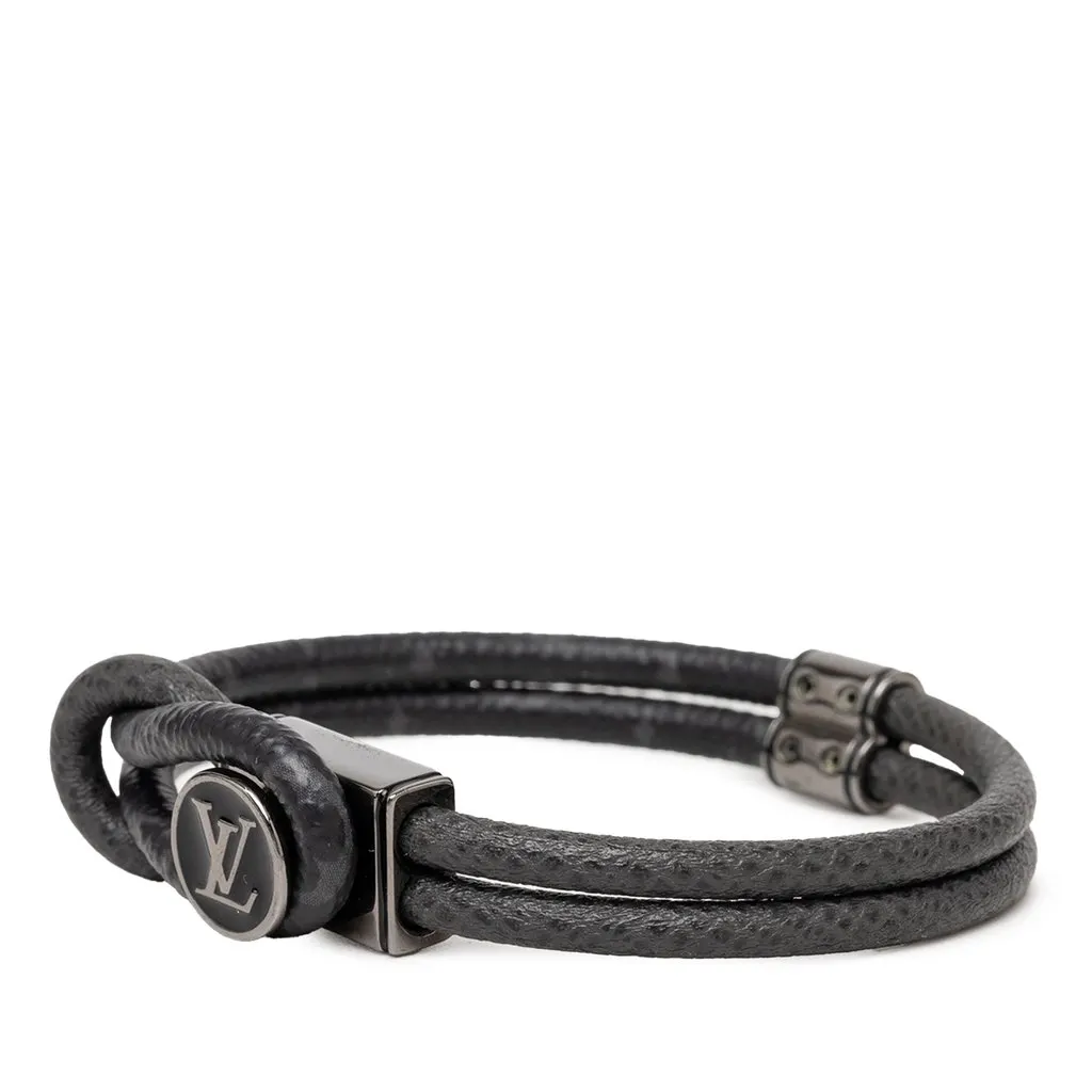 Louis Vuitton Monogram Eclipse and Taiga Loop It Bracelet Black Very good - Back View