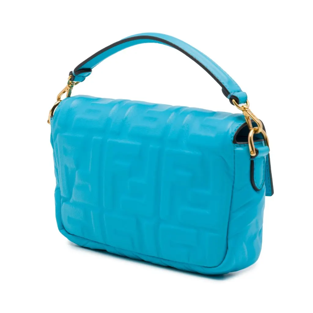 Fendi Mini Zucca Embossed Leather Baguette Satchel Blue Leather Very good - Back View