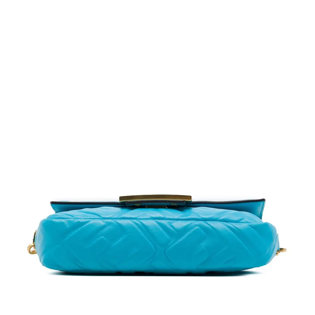 Fendi Mini Zucca Embossed Leather Baguette Satchel Blue Leather Very good - Inside View