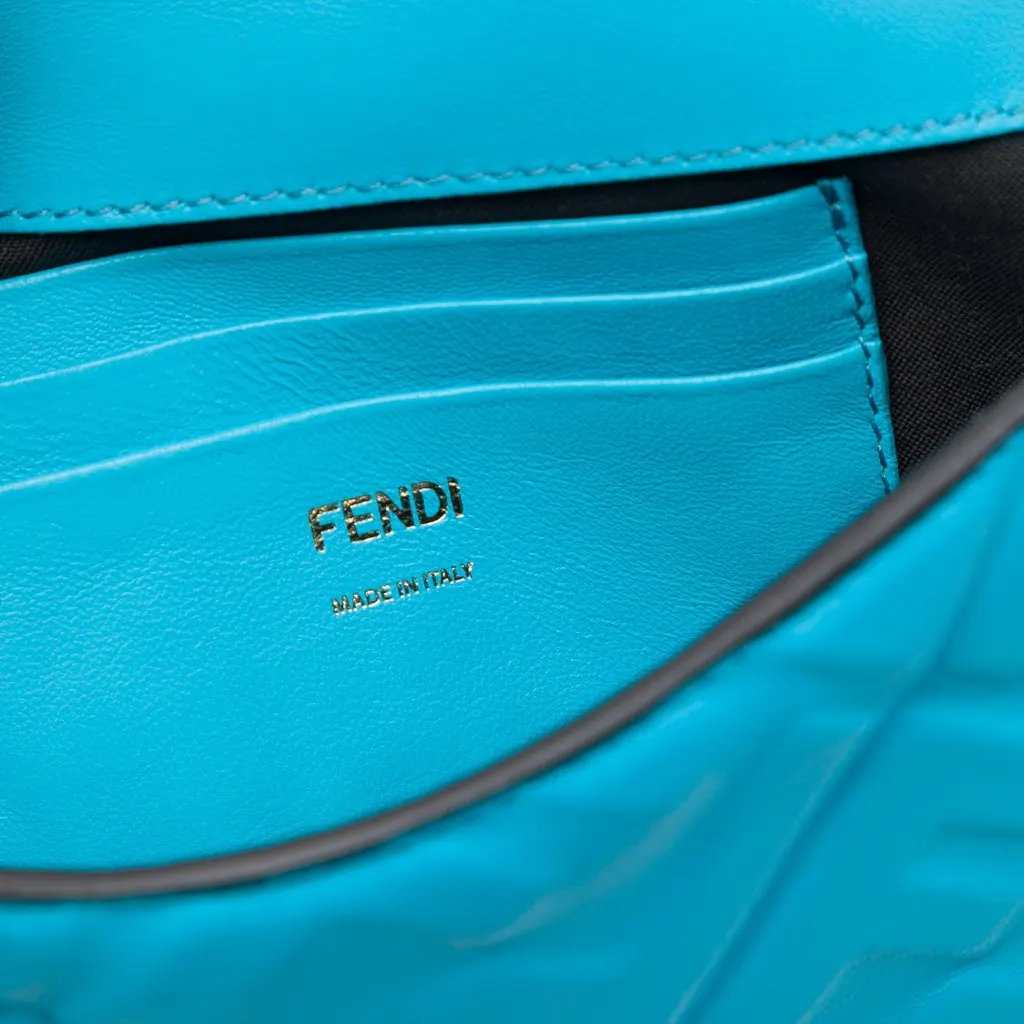 Fendi Mini Zucca Embossed Leather Baguette Satchel Blue Leather Very good - Box View