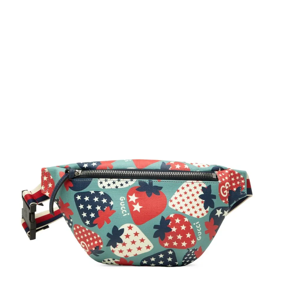 Gucci Kids Coated Canvas Cosmic Strawberries Web Belt Bag Blue Very good - Front View
