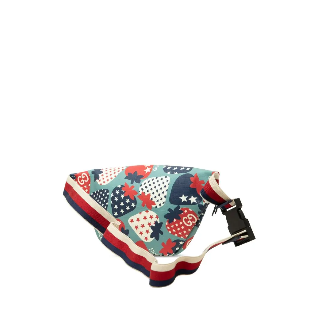 Gucci Kids Coated Canvas Cosmic Strawberries Web Belt Bag Blue Very good - Back View