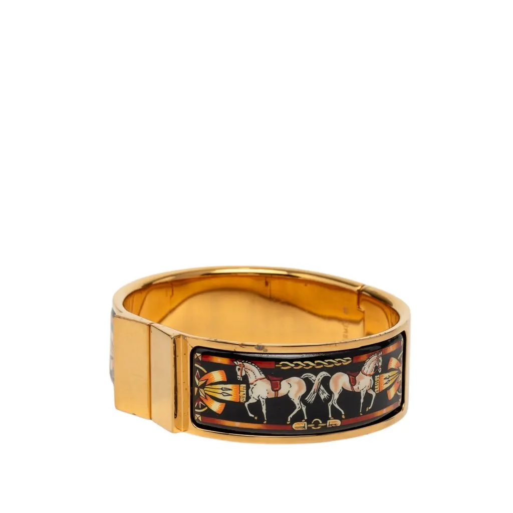 Hermès Wide Enamel Equestrian Loquet Bracelet GM Black Very good - Back View