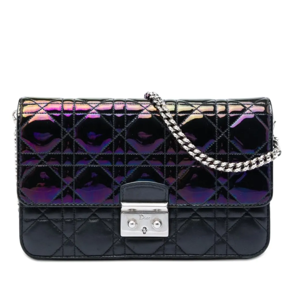 Dior Patent and Lambskin Cannage Miss Dior Promenade Crossbody Black Leather Very good - Front View