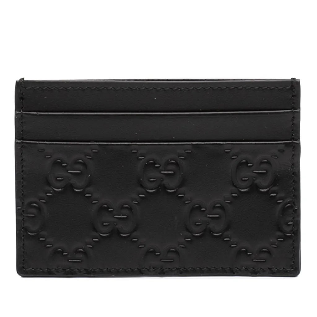 Gucci Guccissima Card Holder Black Leather Very good - Front View