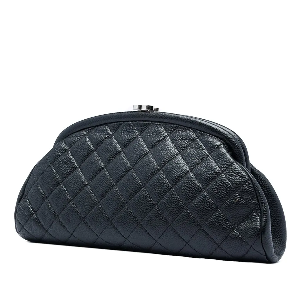 Chanel Quilted Caviar Timeless Kisslock Clutch Black Leather Very good - Back View