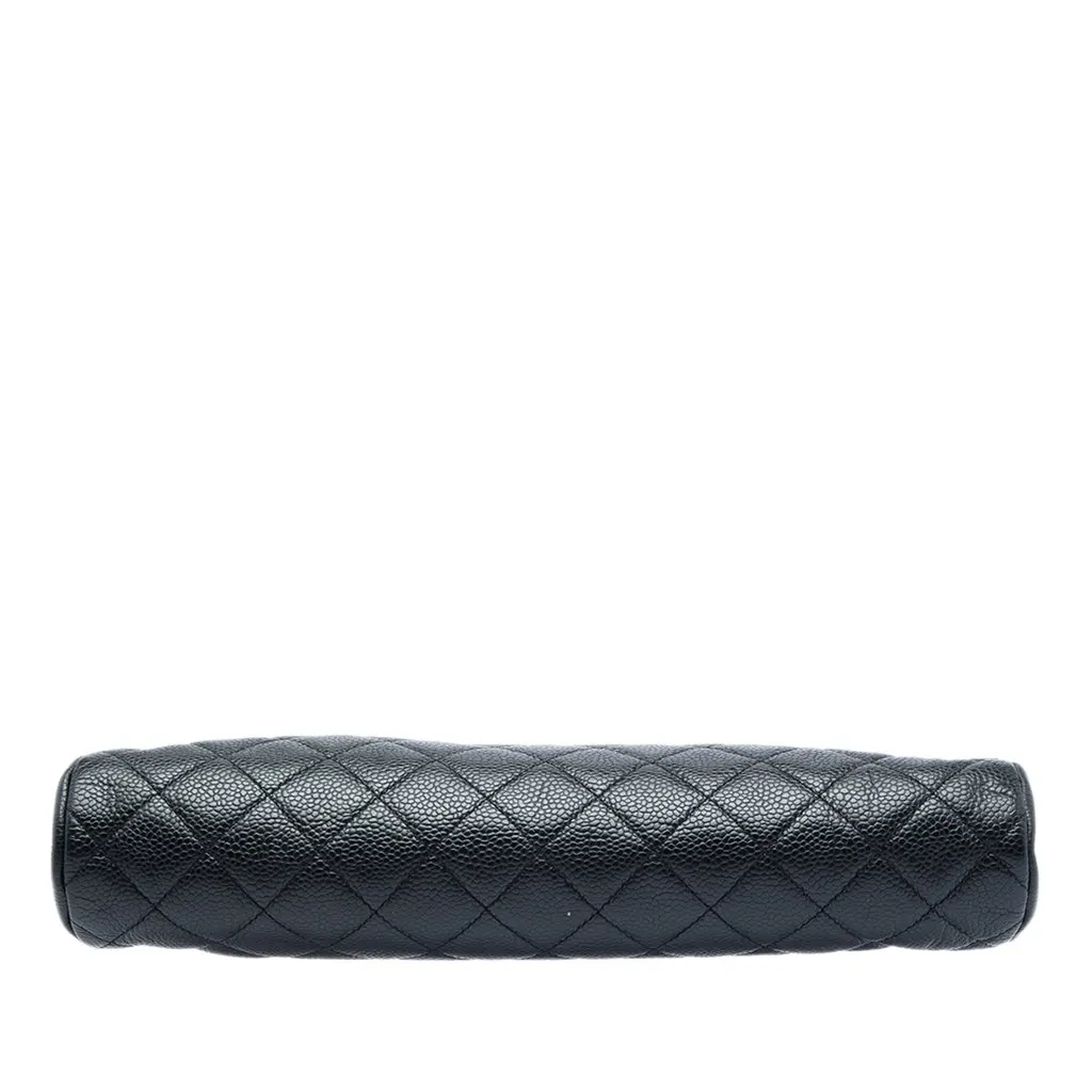 Chanel Quilted Caviar Timeless Kisslock Clutch Black Leather Very good - Inside View