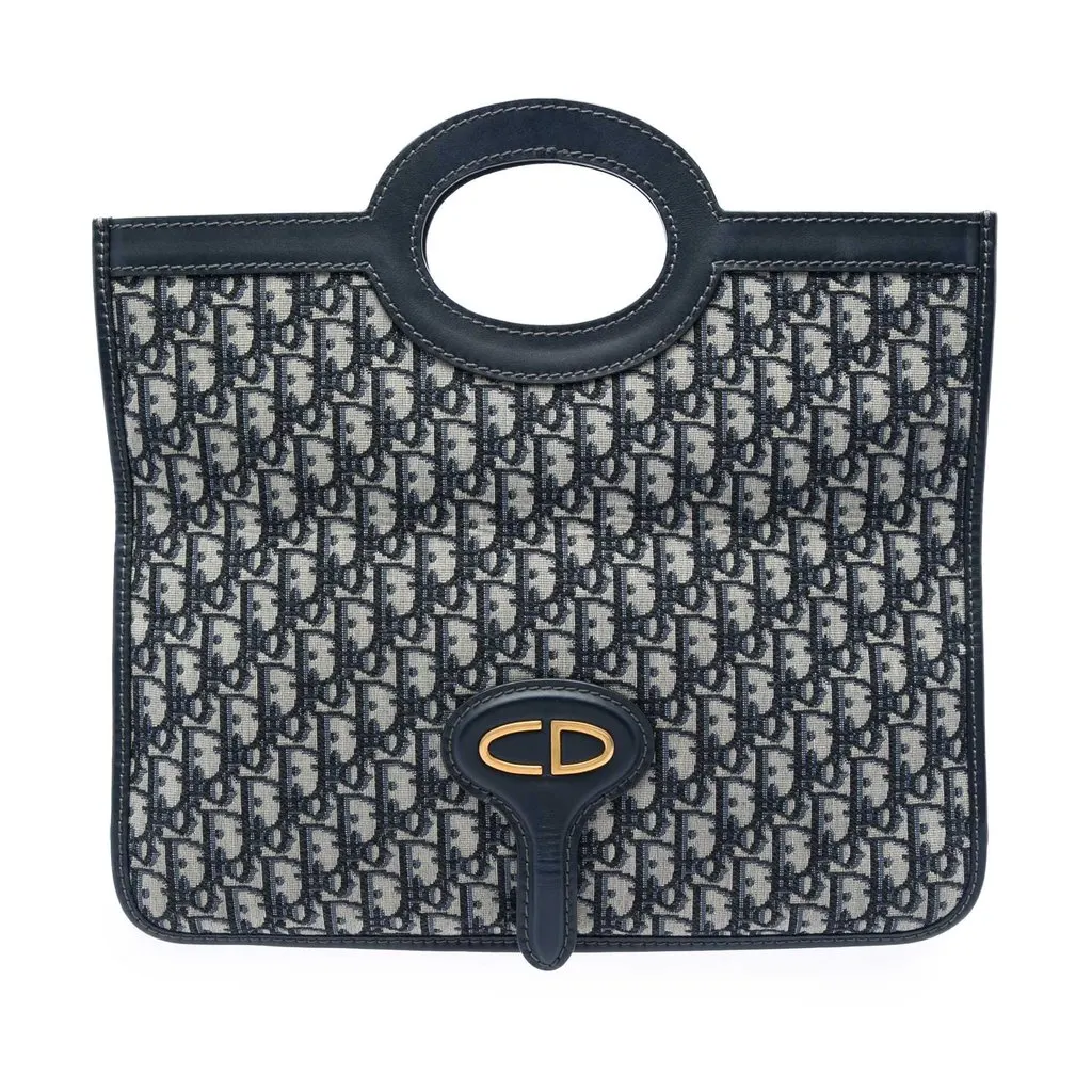 Dior Oblique Canvas Fold Over Clutch Blue Very good - Front View