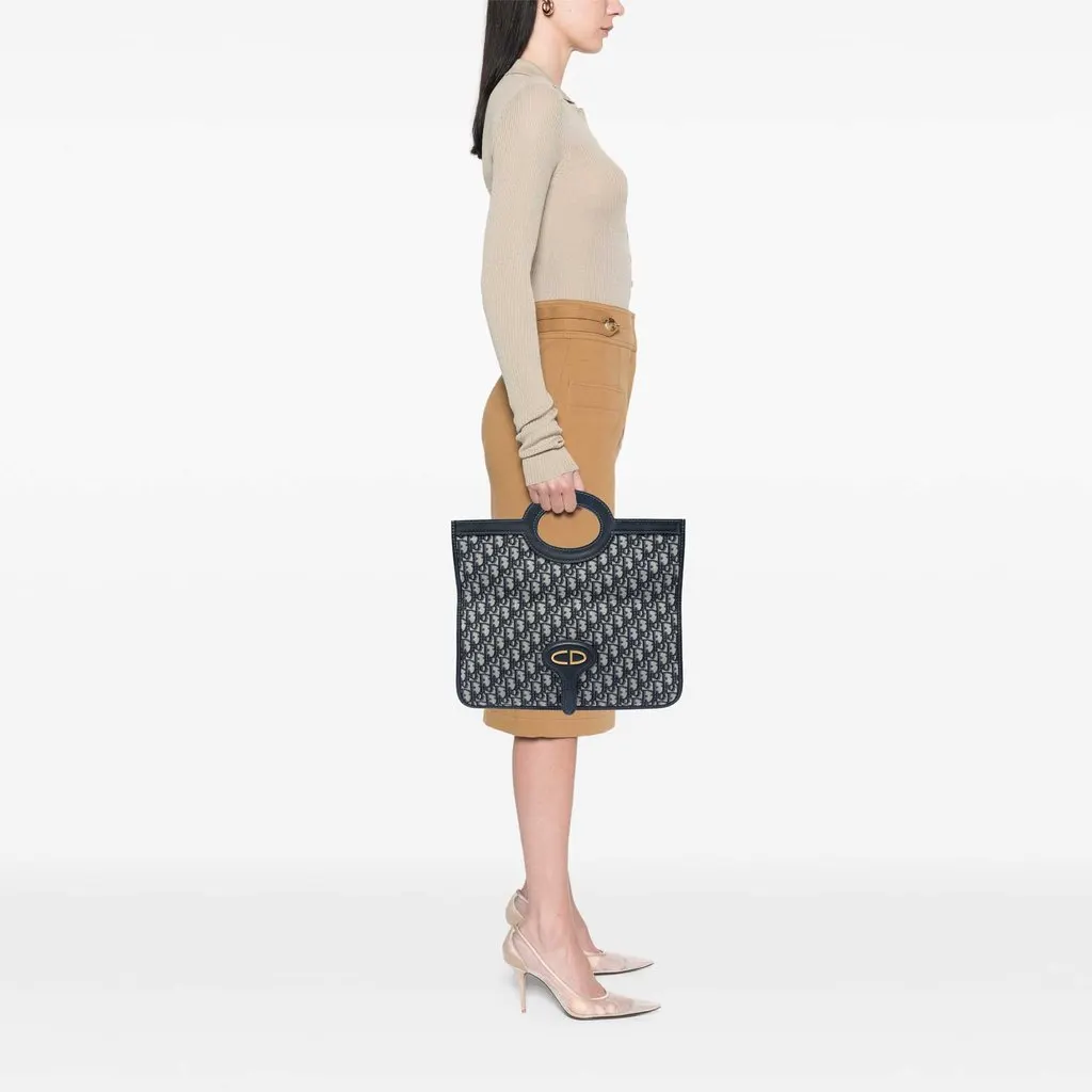 Dior Oblique Canvas Fold Over Clutch Blue Very good - Box View
