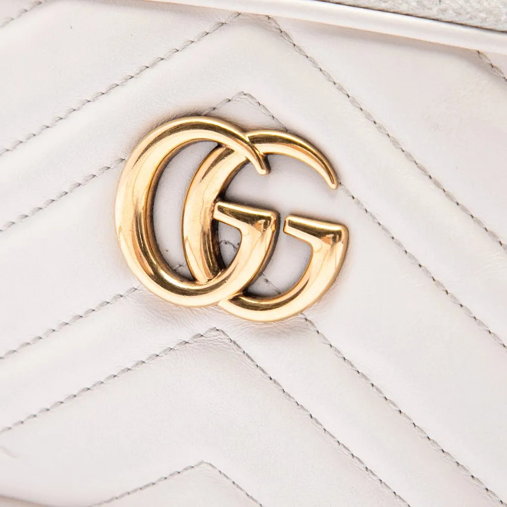 Gucci Mini GG Marmont Matelasse Calfskin Triple Zip Crossbody White Leather Very good - Box View