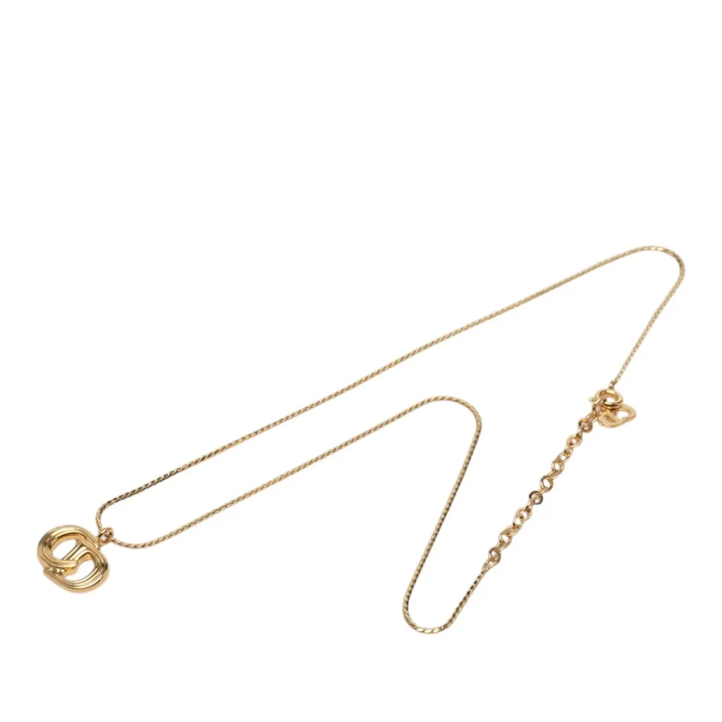 Dior Gold Plated CD Logo Pendant Necklace Gold Metal Very good - Front View