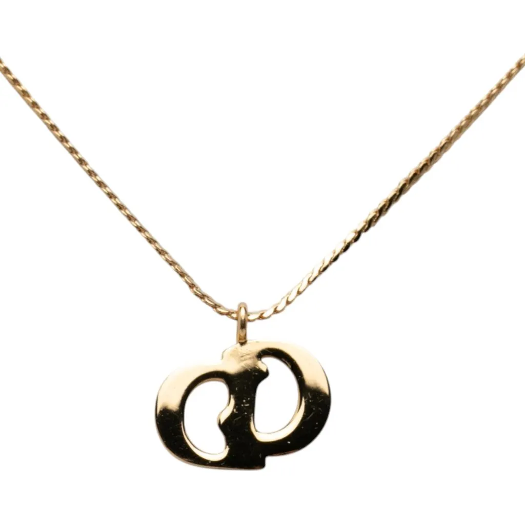 Dior Gold Plated CD Logo Pendant Necklace Gold Metal Very good - Back View