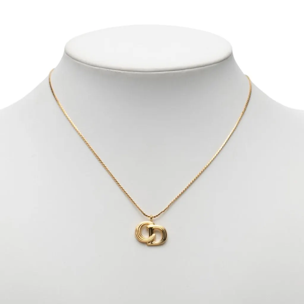Dior Gold Plated CD Logo Pendant Necklace Gold Metal Very good - Box View