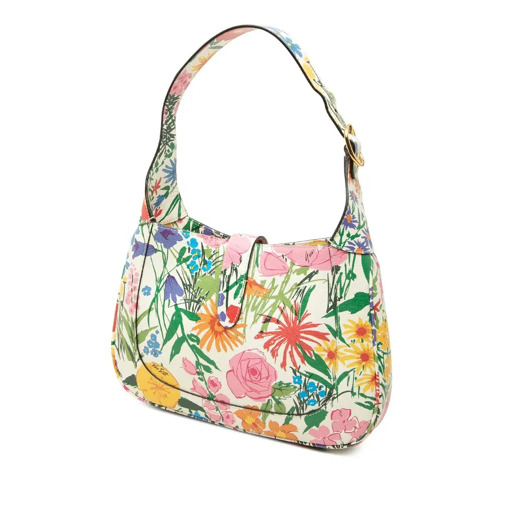 Gucci Ken Scott Small Calfskin Floral Print Jackie 1961 Crossbody White Leather Very good - Back View