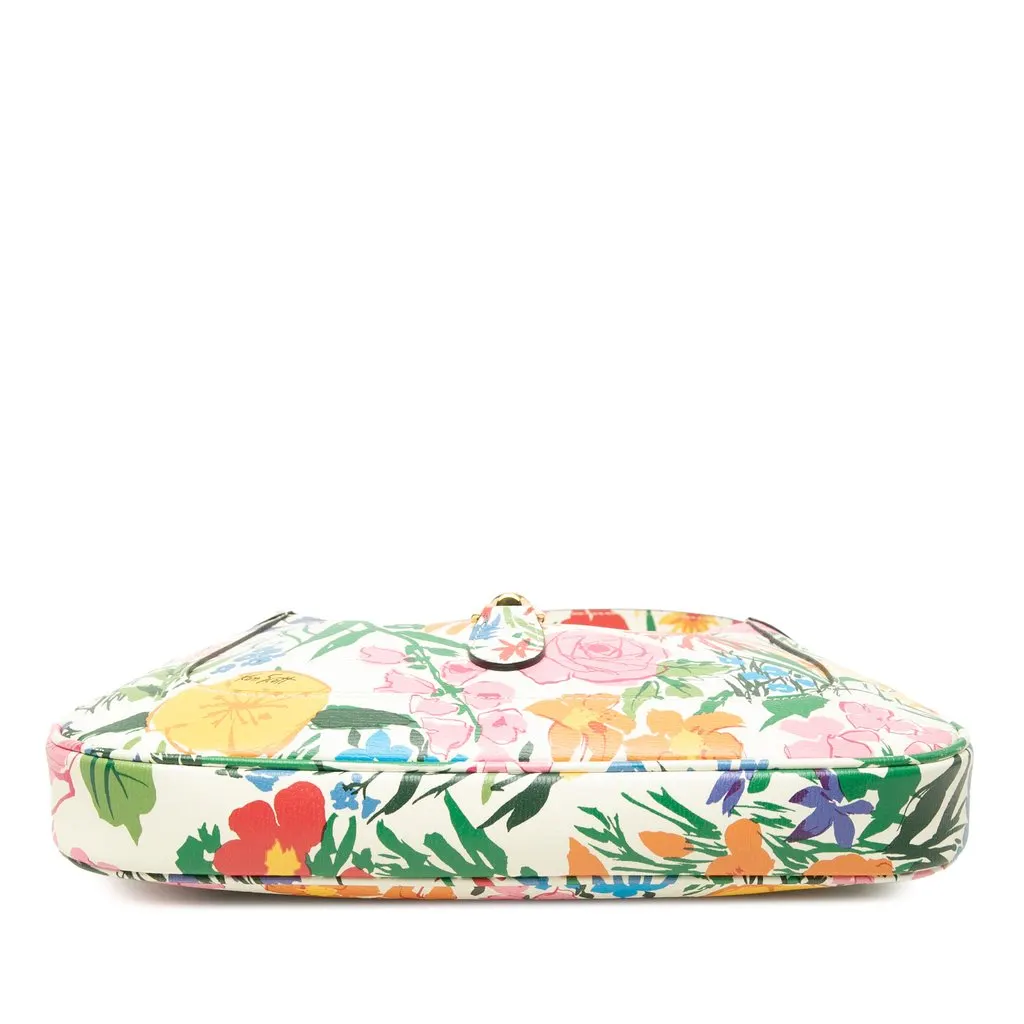 Gucci Ken Scott Small Calfskin Floral Print Jackie 1961 Crossbody White Leather Very good - Inside View