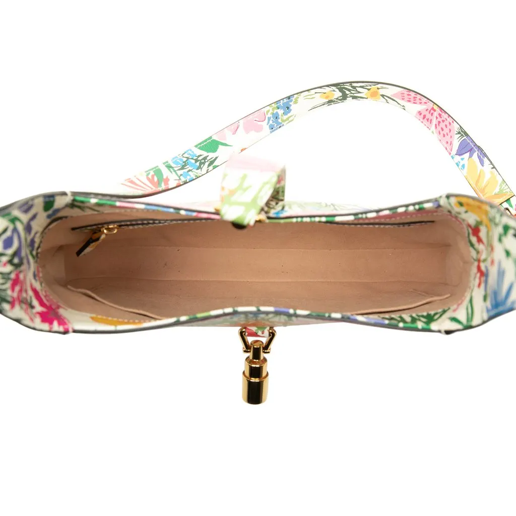 Gucci Ken Scott Small Calfskin Floral Print Jackie 1961 Crossbody White Leather Very good - Model View