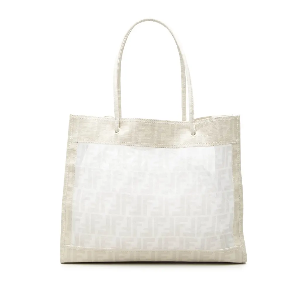 Fendi Coated Canvas Trimmed Zucca Mesh Tote White Very good - Front View