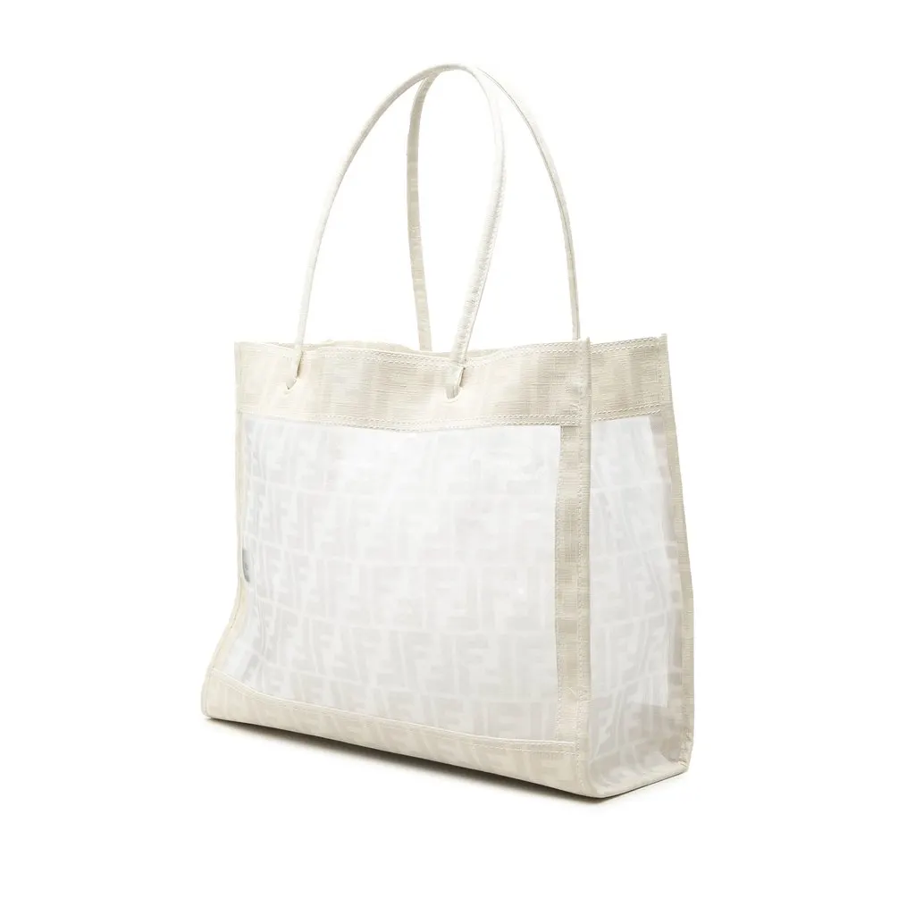Fendi Coated Canvas Trimmed Zucca Mesh Tote White Very good - Back View