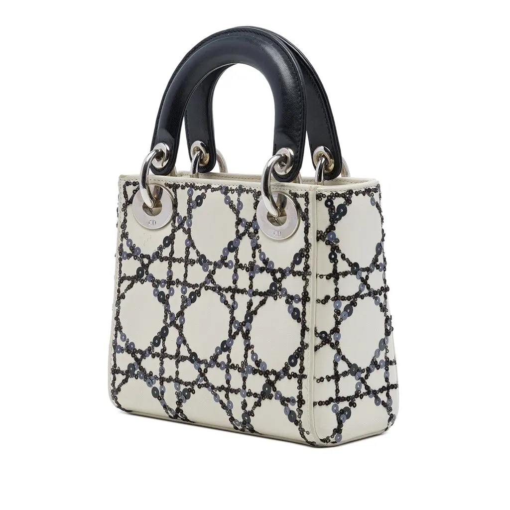 Dior Mini Calfskin Cannage Sequin Lady Dior White Leather Very good - Back View