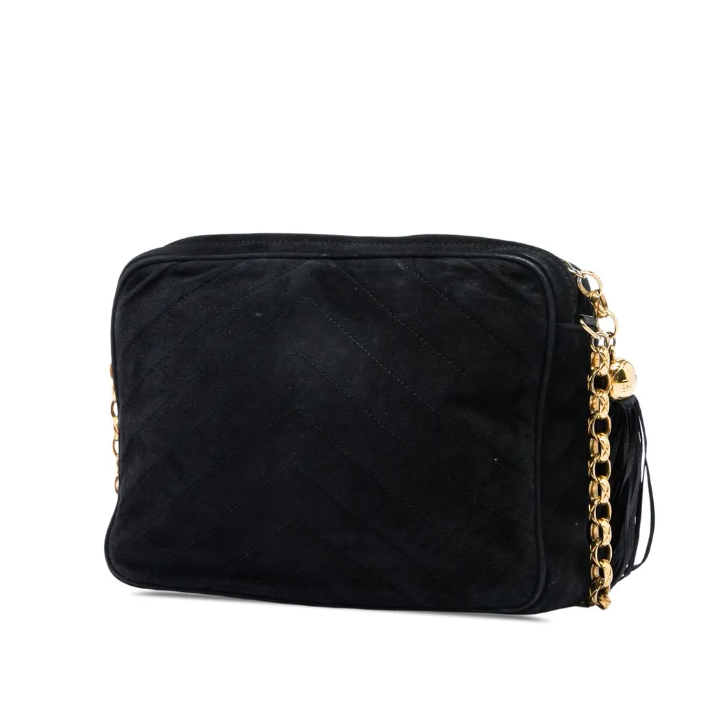 Chanel CC Quilted Suede Tassel Camera Bag Black Leather Very good - Back View