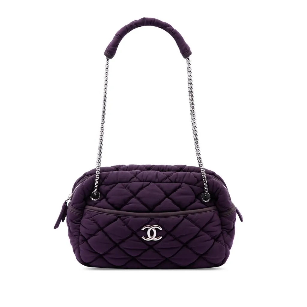 Chanel Quilted Nylon Bubble Shoulder Bag Purple Polyamide Very good - Front View