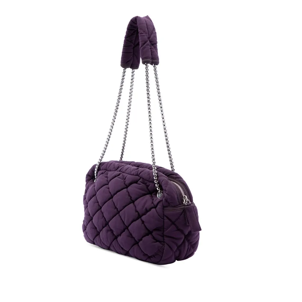 Chanel Quilted Nylon Bubble Shoulder Bag Purple Polyamide Very good - Back View