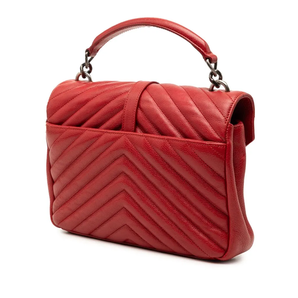Saint Laurent Medium Chevron Sheepskin Monogram College Satchel Red Leather Very good - Back View