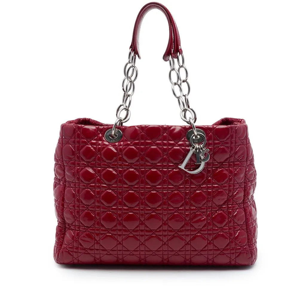 Dior Large Patent Cannage Lady Dior Soft Shopping Tote Red Leather Very good - Front View