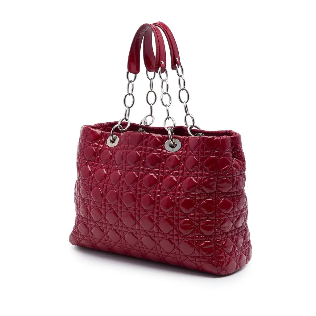 Dior Large Patent Cannage Lady Dior Soft Shopping Tote Red Leather Very good - Back View
