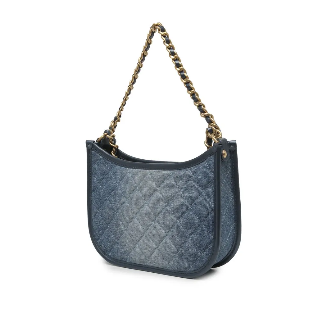 Chanel CC Quilted Denim Hobo Bag Blue Denim Very good - Back View