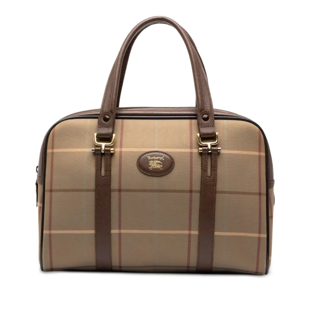 Burberry Vintage Check Canvas Handbag Brown Canvas Good - Front View