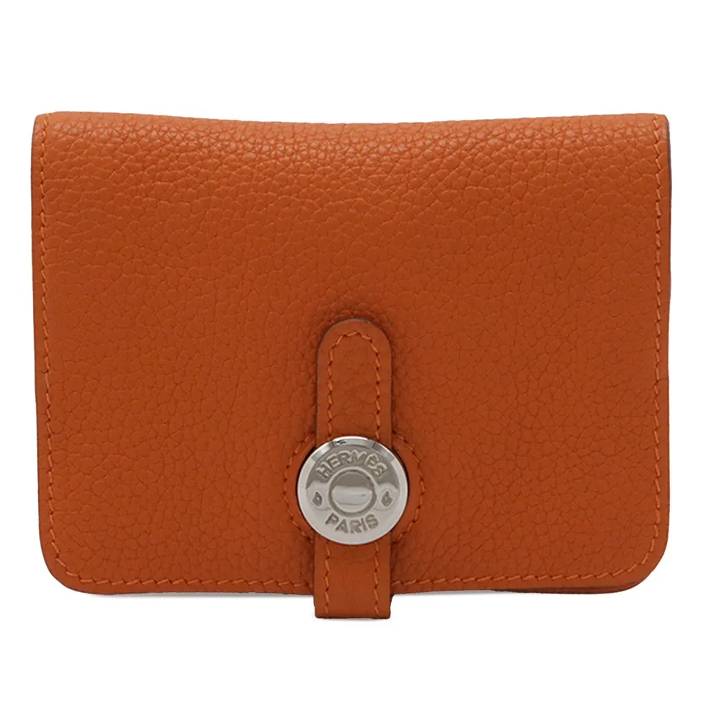 Hermès Togo Dogon Card Holder Orange Leather Very good - Front View