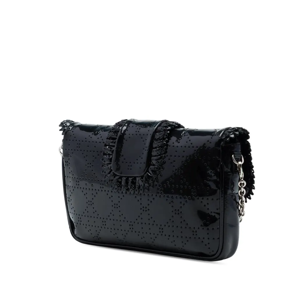 Dior Perforated Patent Cannage New Lock Ruffle Pouch Crossbody Black Leather Very good - Back View