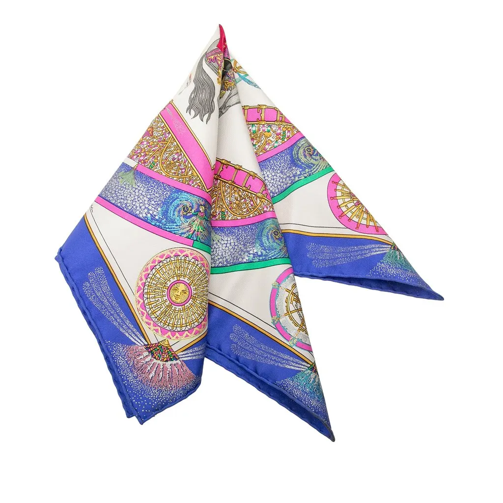 Hermès Feux D Artifice Carre Silk Handkerchief Blue Silk Very good - Front View