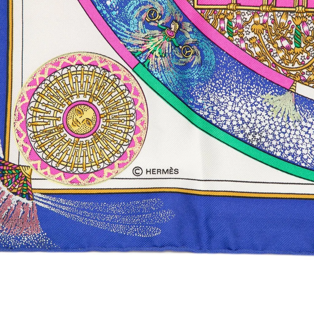Hermès Feux D Artifice Carre Silk Handkerchief Blue Silk Very good - Back View